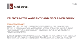 Valent Warranty